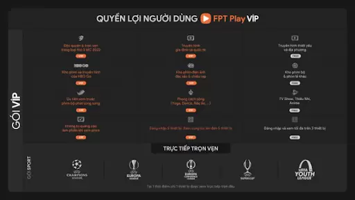 Quyền lợi người dùng gói VIP trên FPT Play.
